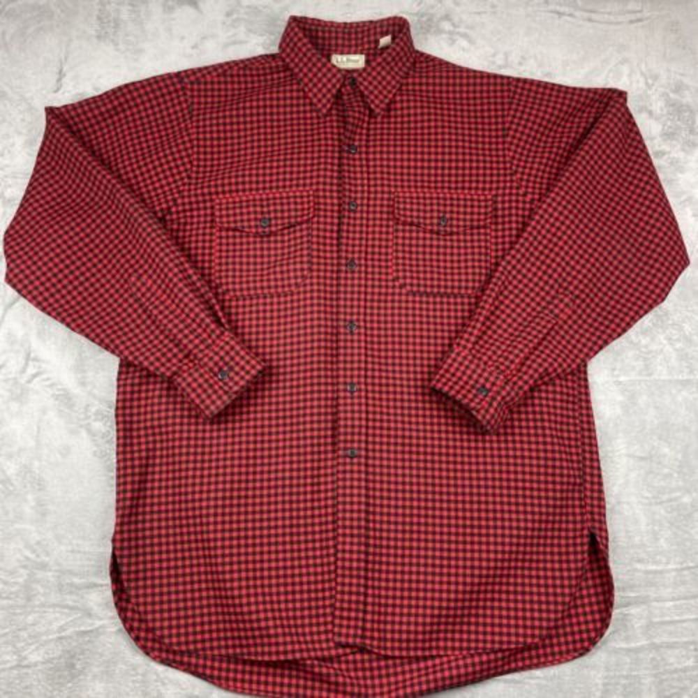 Vintage L L bean long sleeve shirt plaid flannel Xl Black‎ And Red EUC